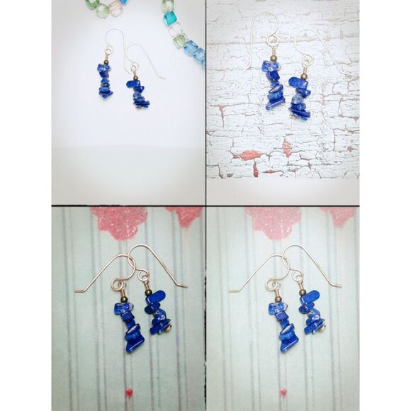 artisan earrings 437#mfs NEW boho Lapis blue gemstone earrings cottagecore fairy - Picture 5 of 5